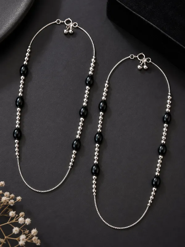 Silver_Plated_Black_Beads_Anklet_/_Payal_–_10_Inch