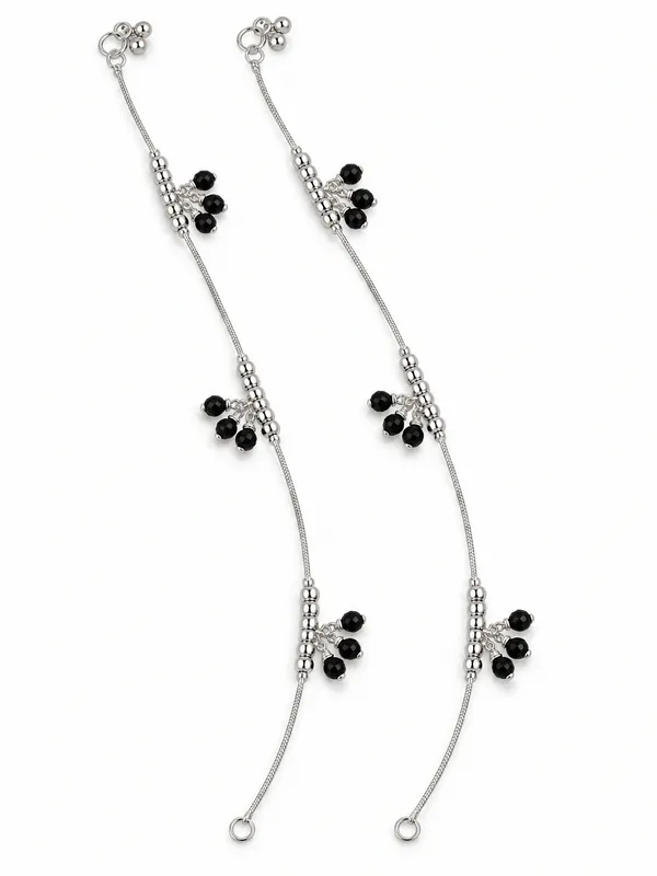 Silver_Plated_Black_Beads_Anklet_/_Payal_–_10_Inch