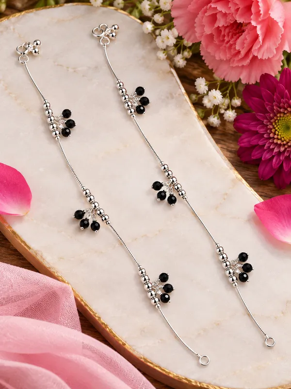 Silver_Plated_Black_Beads_Anklet_/_Payal_–_10_Inch