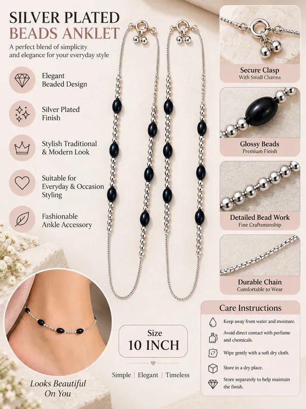 Silver_Plated_Black_Beads_Anklet_/_Payal_–_10_Inch