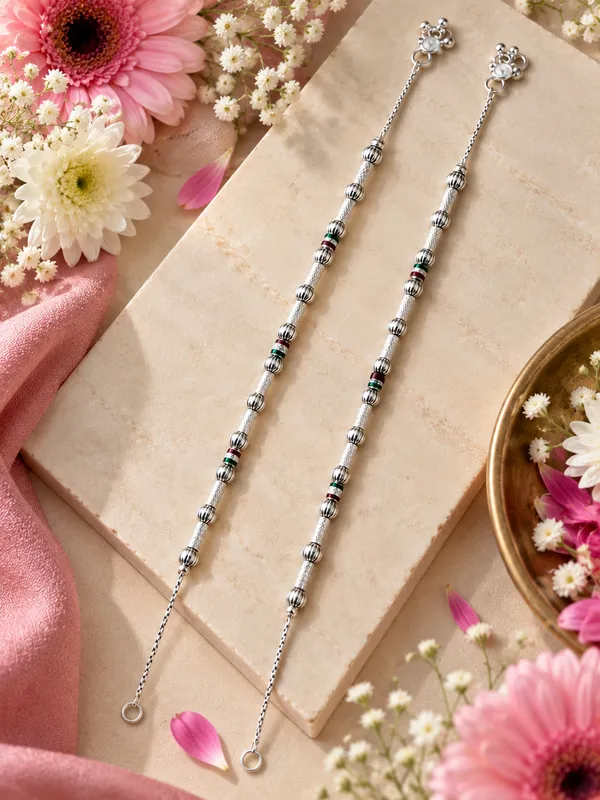 Silver_Plated_Black_&_White_Beads_Pearl_Payal_/_Anklet_–_10_Inch