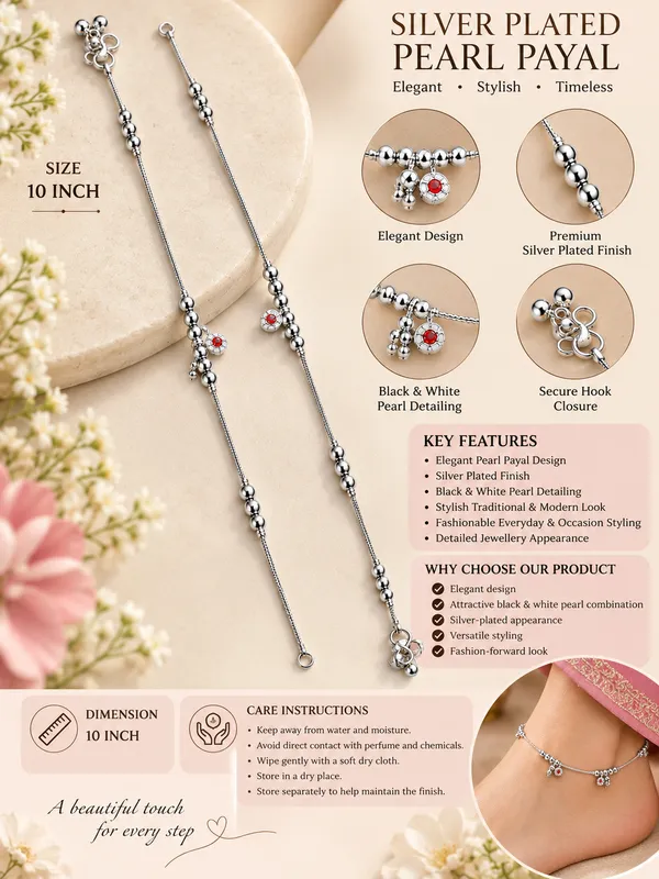 Silver_Plated_Black_&_White_Pearl_Payal_/_Anklet_–_10_Inch