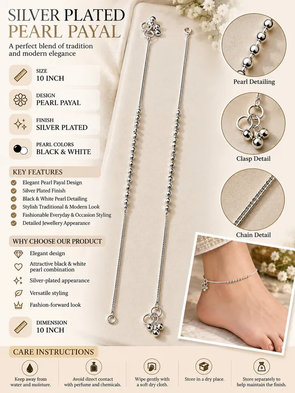 Silver_Plated_Black_&_White_Pearl_Payal_/_Anklet_–_10_Inch