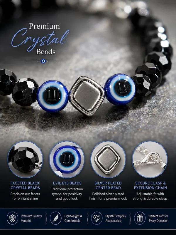 Silver_Plated_Evil_Eye_Black_Crystal_Bracelet_B-10_–_Adjustable_7.5_Inch
