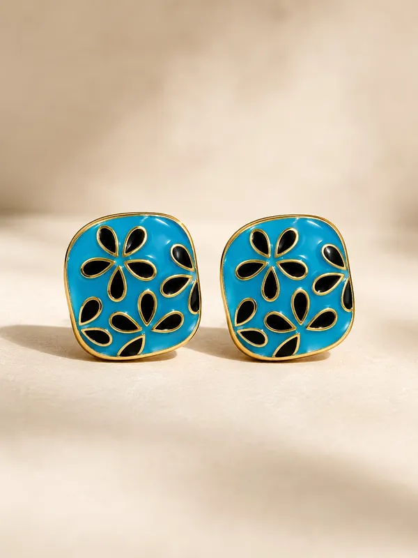 Sky_Blue_&_Black_Meenakari_Square_Stud_Earrings_for_Women_–_Gold_Plated_Floral_Enamel_Earrings,_Lightweight_Traditional_Fashion_Jewellery