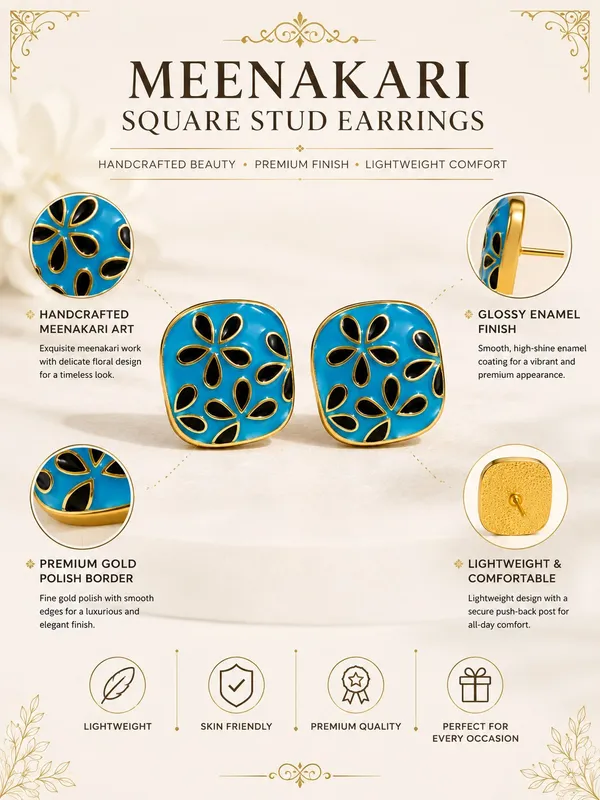 Sky_Blue_&_Black_Meenakari_Square_Stud_Earrings_for_Women_–_Gold_Plated_Floral_Enamel_Earrings,_Lightweight_Traditional_Fashion_Jewellery