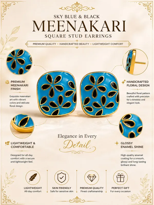 Sky_Blue_&_Black_Meenakari_Square_Stud_Earrings_for_Women_–_Gold_Plated_Floral_Enamel_Earrings,_Lightweight_Traditional_Fashion_Jewellery