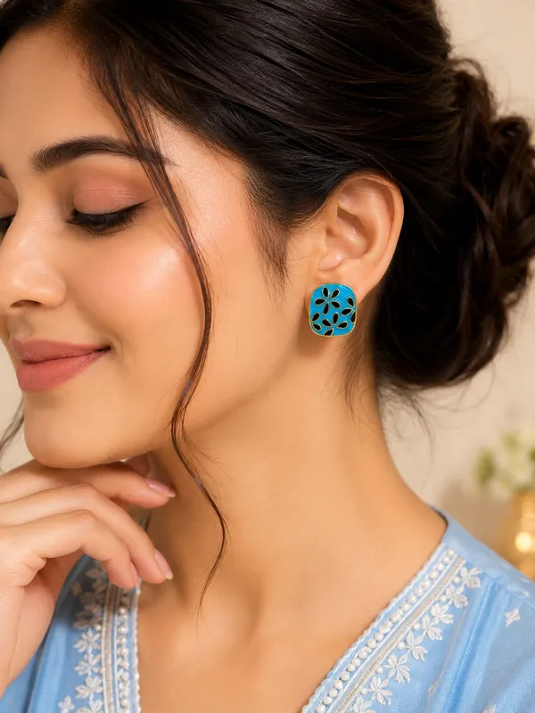 Sky_Blue_&_Black_Meenakari_Square_Stud_Earrings_for_Women_–_Gold_Plated_Floral_Enamel_Earrings,_Lightweight_Traditional_Fashion_Jewellery