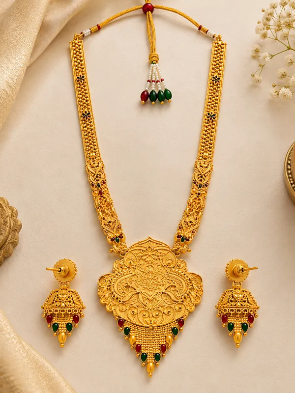 Traditional_Gold_Plated_Necklace_Set_with_Matching_Earrings_and_Adjustable_Dori