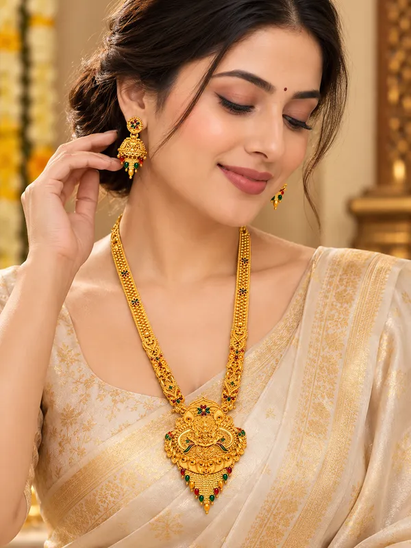 Traditional_Gold_Plated_Necklace_Set_with_Matching_Earrings_and_Adjustable_Dori