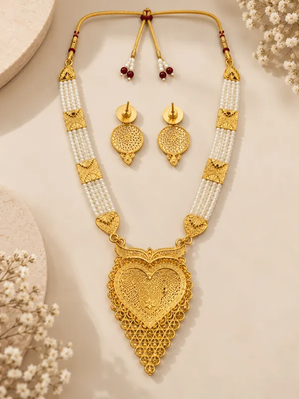 Traditional_Gold_Tone_Pearl_Look_Necklace_Set_with_Matching_Earrings
