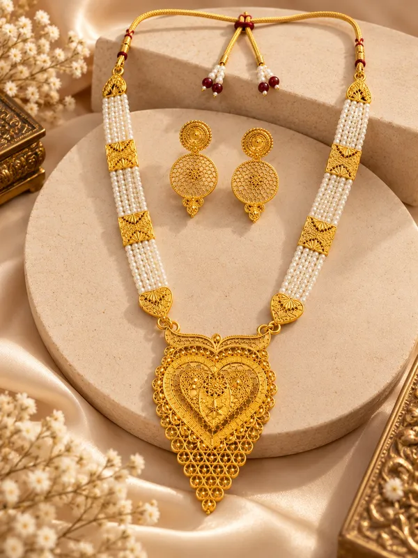 Traditional_Gold_Tone_Pearl_Look_Necklace_Set_with_Matching_Earrings