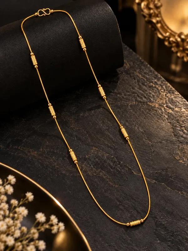 Women_20_Inch_Gold_Plated_Slim_Chain_with_Cylindrical_Bead_Details_&_S-Type_Hook