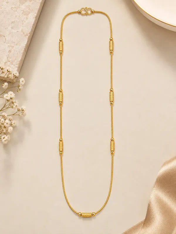 Women_20_Inch_Gold_Plated_Slim_Chain_with_Cylindrical_Bead_Details_&_S-Type_Hook