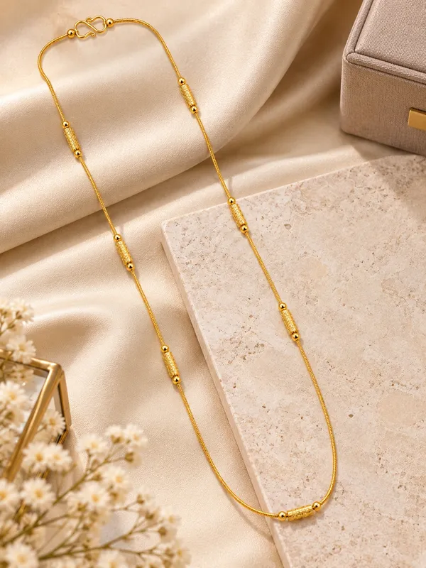 Women_20_Inch_Gold_Plated_Slim_Chain_with_Cylindrical_Bead_Details_&_S-Type_Hook