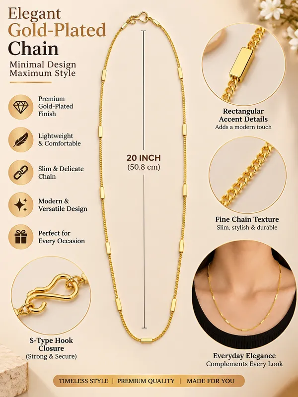Women_20_Inch_Gold_Plated_Slim_Chain_with_Rectangular_Accent_Details_&_S-Type_Hook