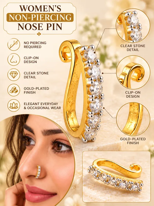 Women's_Gold-Plated_Clear_Stone_Non-Piercing_Clip-On_Nose_Pin