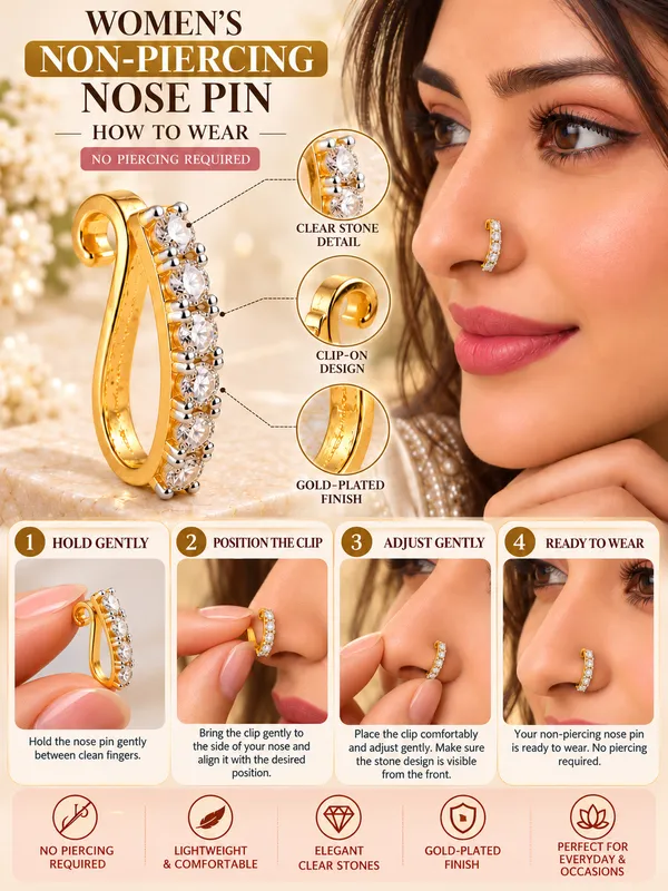 Women's_Gold-Plated_Clear_Stone_Non-Piercing_Clip-On_Nose_Pin