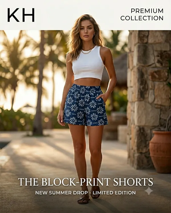Summer_Special_Pure_Cotton_Original_IndiGo_Hand_Block_Printed_Shorts_for_women__KH_IndiGo_Shorts_01|_free_size|Suitable_upto_Xl|_full_Stitched|original_IndiGo_Hand_block_printed|