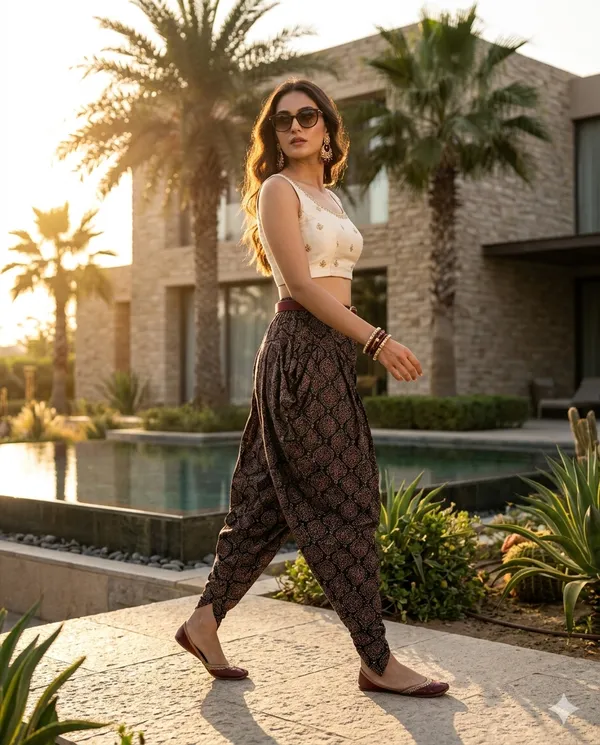 Summer_Special_Pure_Cotton_Original_Ajarakh_Hand_Block_Printed_Dhoti_Pant_for_women___Black_|free_size_|Suitable_up_to_xl|_full_Stitched_|Original_Ajarakh_Hand_block_printed|