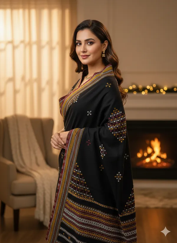 Winter_Special_Bhujodi_Hand_Weaving_Kutchi_KH_Patang_Corner_Shawl_for_women_Black