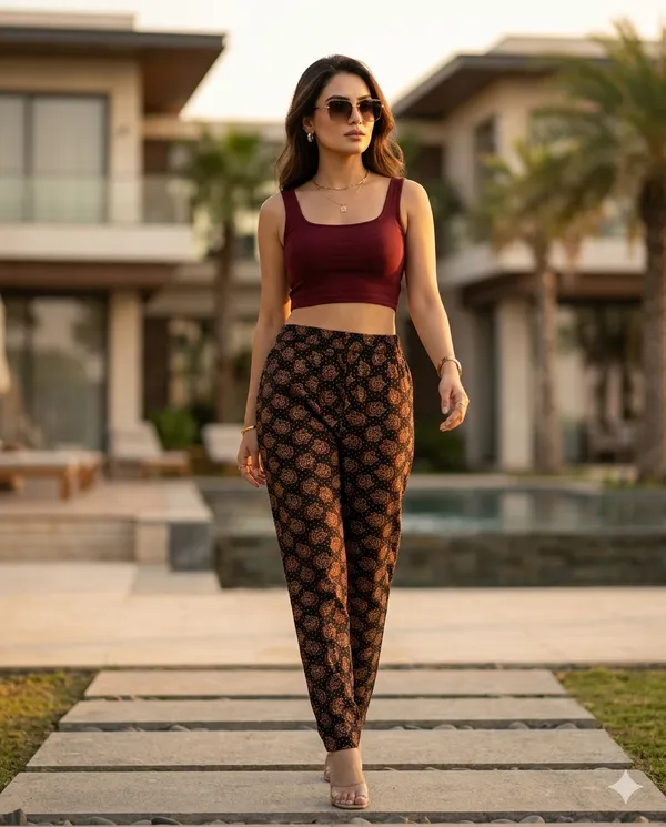Summer_Special_Pure_Cotton_Original_Ajarakh_Hand_Block_Printed_Straight_Pant_for_women__KH_Ajarakh_Black_Pant_01|_free_size|Suitable_upto_Xl|_full_Stitched|original_Ajarakh_Hand_block_printed_material|