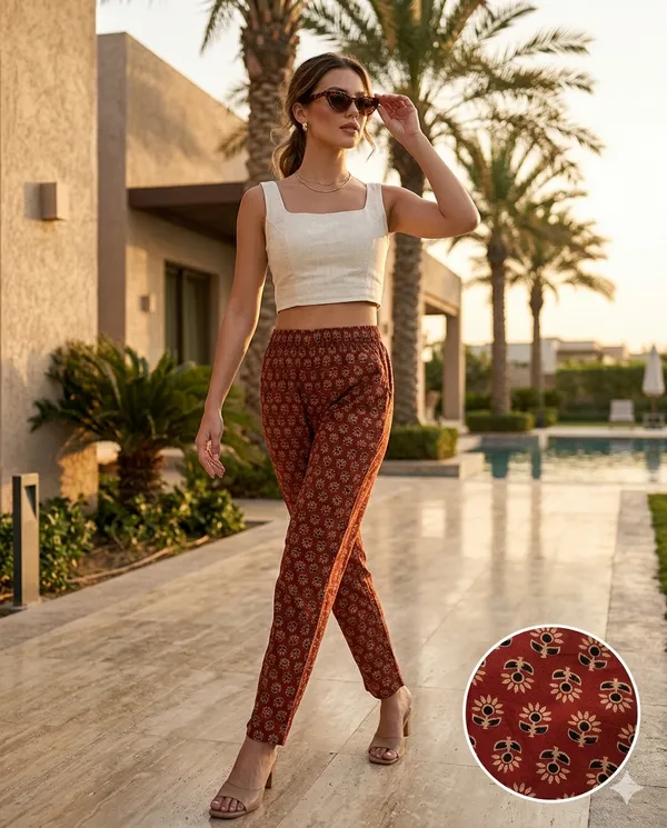 Summer_Special_Pure_Cotton_Original_Ajarakh_Hand_Block_Printed_Straight_Pant_for_women__KH_Ajarakh_Maroon_Pant_05|_free_Size|Suitable_upto_Xl|_full_Stitched|Original_Ajarakh_Hand_block_Printed_Material|