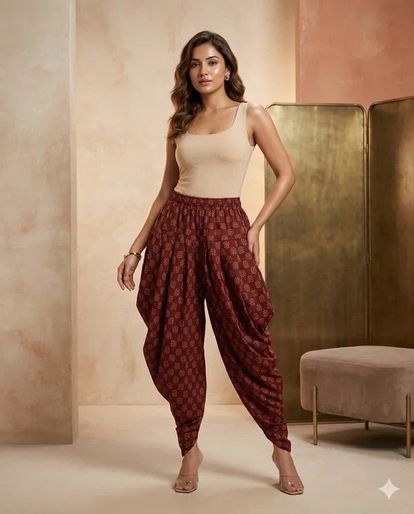 Summer_Special_Pure_Cotton__Original__Ajrakh___Hand_block_Printed___Dhoti_Pant_for_Women_/free_size_/_Suitable_upto_xl_/_full_Stitched/_original_Hand_Block_printed|
