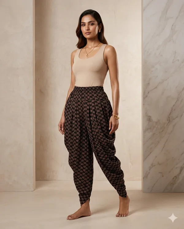 Summer_Special_Pure_Cotton__Original_Ajarakh__Hand_block_Printed___Dhoti_Pant_for_Women___Black__/free_size_/_Suitable_upto_xl_/_full_Stitched/_original_Ajarakh_Hand_Block_printed|
