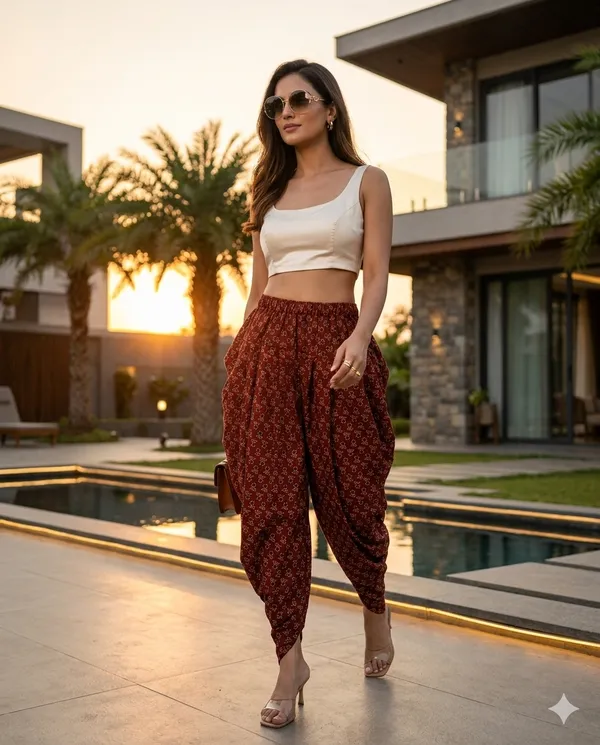 Summer_Special_Pure_Cotton__Original_Ajarakh__Hand_block_Printed___Dhoti_Pant_for_Women___Marron_04_/free_size_/_Suitable_upto_xl_/_full_Stitched/_original_Ajarakh_Hand_Block_printed|