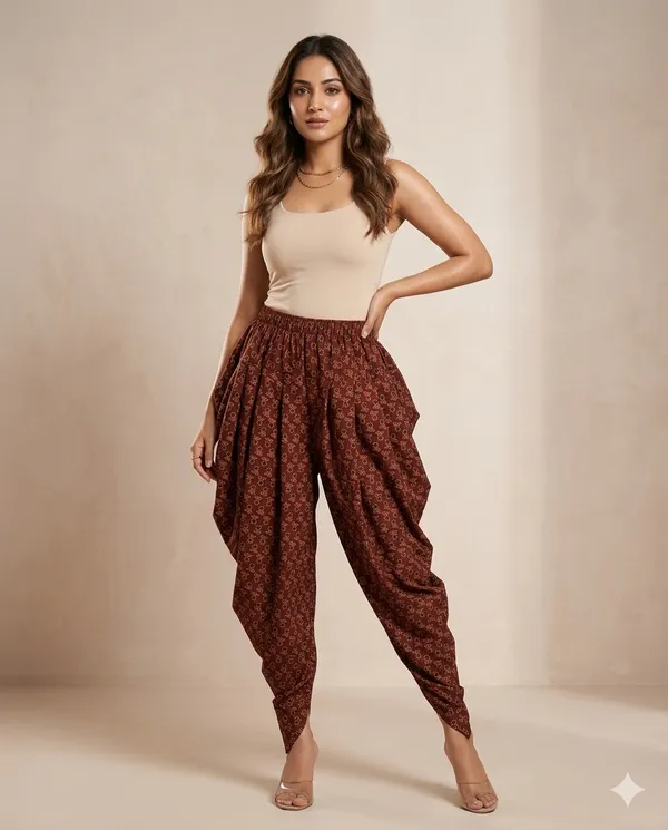 Summer_Special_Pure_Cotton__Original_Ajarakh__Hand_block_Printed___Dhoti_Pant_for_Women___Marron_04_/free_size_/_Suitable_upto_xl_/_full_Stitched/_original_Ajarakh_Hand_Block_printed|