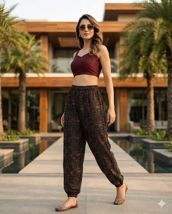 Summer_Special_Pure_Cotton_Original_Ajrakh_Hand_Block_Printed_Harem_Pant_for_women_KH_Ajrakh_Harem_Black_01_|_free_size_|Suitable_upto_Xl_|_full_Stitched_|_Original_Ajrakh_Hand_block_printed|