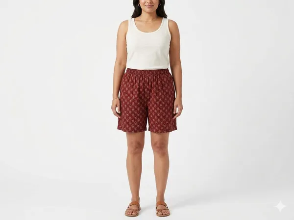 summer_special_pure_cotton_original_Ajarakh_Hand_Block_Printed_Shorts_for_women__KH_Ajarakh_shorts_MAROON__07/free_sizs_/suitable_up_to_xl_/full_stitched_/original_Ajarakh_Hand_block_printed_material/