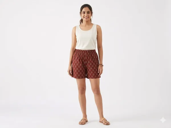 summer_special_pure_cotton_original_Ajarakh_Hand_Block_Printed_Shorts_for_women__KH_Ajarakh_shorts_MAROON__08/free_sizs_/suitable_up_to_xl_/full_stitched_/original_Ajarakh_Hand_block_printed_material/