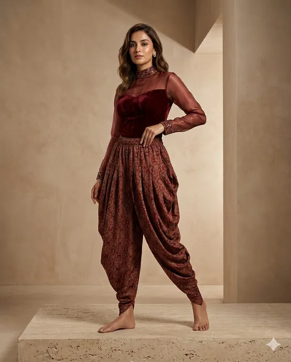 Summer_Special_Pure_Cotton__Original_Ajarakh__Hand_block_Printed___Dhoti_Pant_for_Women___Marron_01_/free_size_/_Suitable_upto_xl_/_full_Stitched/_original_Ajarakh_Hand_Block_printed|