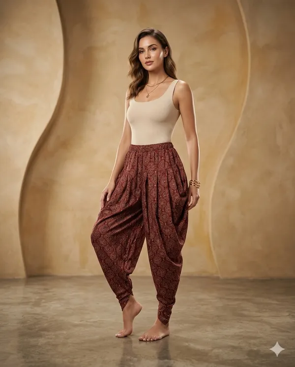 Summer_Special_Pure_Cotton__Original_Ajarakh__Hand_block_Printed___Dhoti_Pant_for_Women___Marron_01_/free_size_/_Suitable_upto_xl_/_full_Stitched/_original_Ajarakh_Hand_Block_printed|