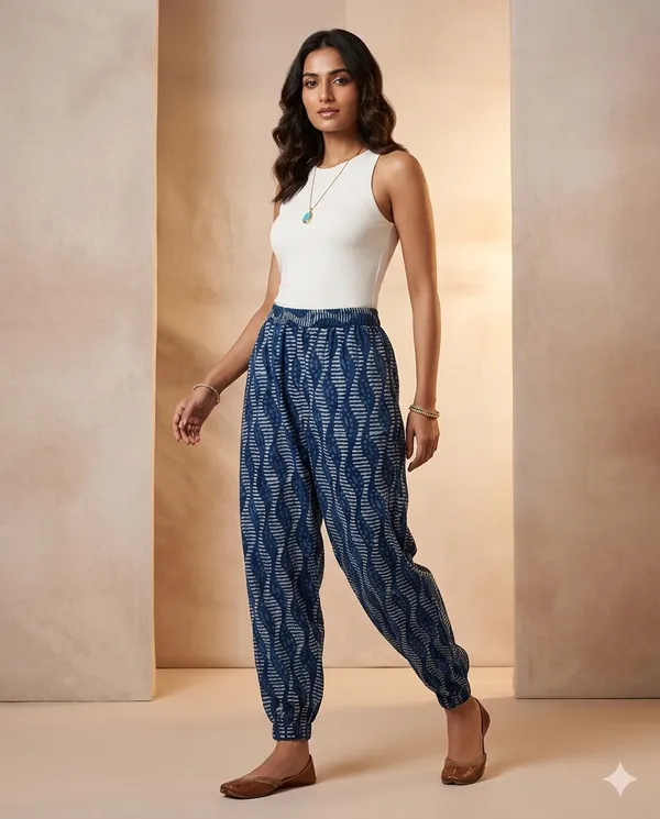 Summer_Special_Pure_Cotton_Original_IndiGo_Hand_Block_Printed_Harem_Pant_for_women_KH_IndiGo_Harem_11|_free_size|Suitable_upto_Xl|_full_Stitched|original_IndiGo_Hand_block_printed|