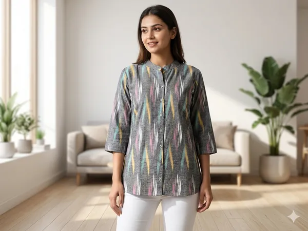 Women’s_Cotton_Ikat_Printed_Short_Kurti_Top_|_Casual_Ethnic_Wear_Tunic_for_Women
