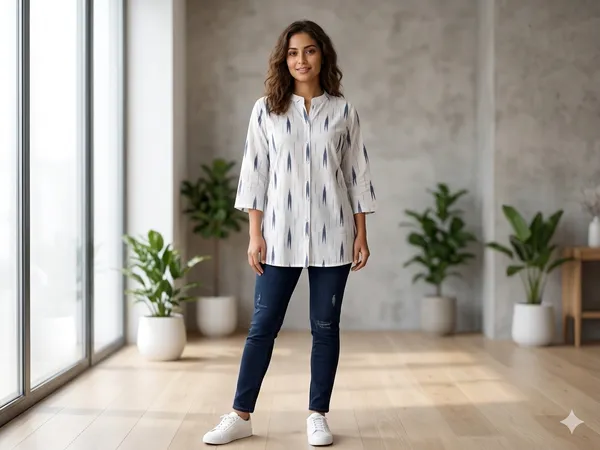 Women’s_Cotton_Ikat_Printed_Short_Kurti_Top_|_Casual_Ethnic_Wear_Tunic_for_Women