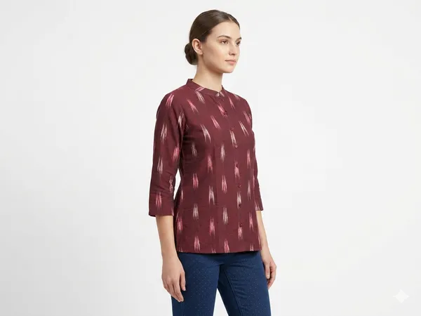 Women’s_Cotton_Ikat_Printed_Short_Kurti_Top_|_Casual_Ethnic_Wear_Tunic_for_Women