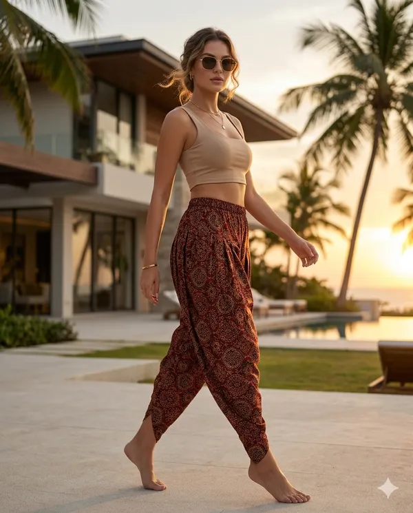 Summer_Special_Pure_Cotton_Original_Ajarakh_Hand_Block_Printed_Dhoti_Pant_for_women__Marron_01|_free_size|Suitable_upto_Xl|_full_Stitched|original_Ajarakh_Hand_block_printed|