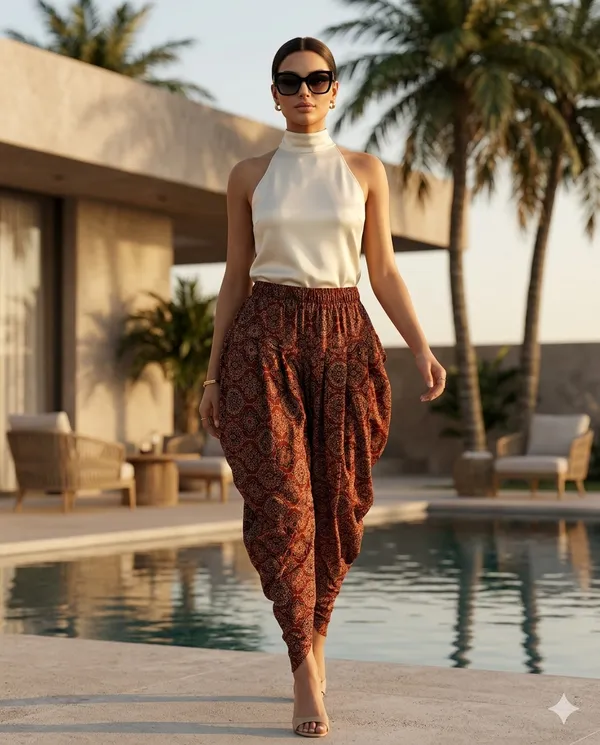 Summer_Special_Pure_Cotton_Original_Ajarakh_Hand_Block_Printed_Dhoti_Pant_for_women__Marron_01|_free_size|Suitable_upto_Xl|_full_Stitched|original_Ajarakh_Hand_block_printed|