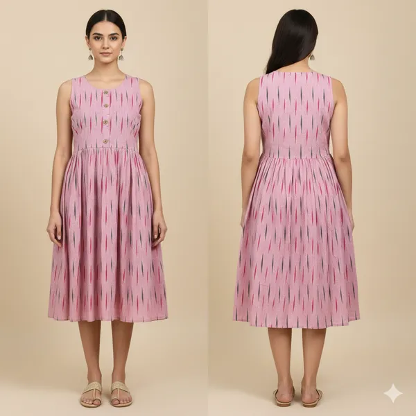 Women_Cotton_Ikkat_Print_Frock_Style_Kurti_|_Sleeveless_Flared_Ethnic_Kurti_for_Daily_&_Casual_Wear