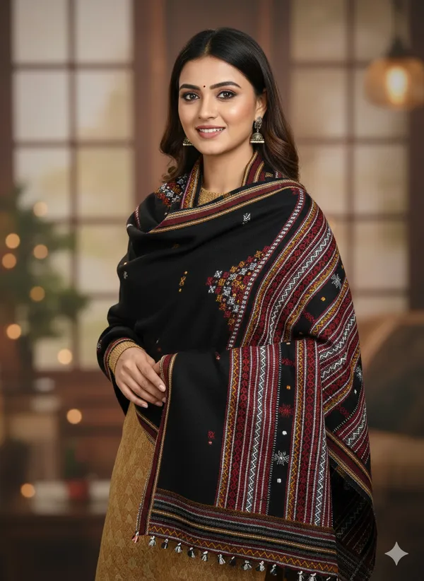 Winter_Special_Bhujodi_Hand_Weaving_Kutchi_KH_Four_Corner_Shawl_for_women_Black