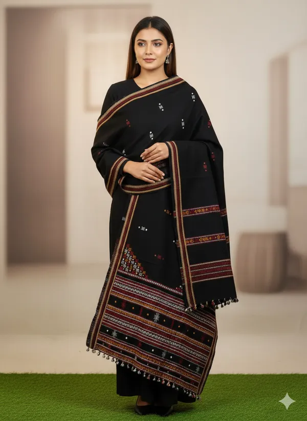 Winter_Special_Bhujodi_Hand_Weaving_Kutchi_KH_Four_Corner_Shawl_for_women_Black