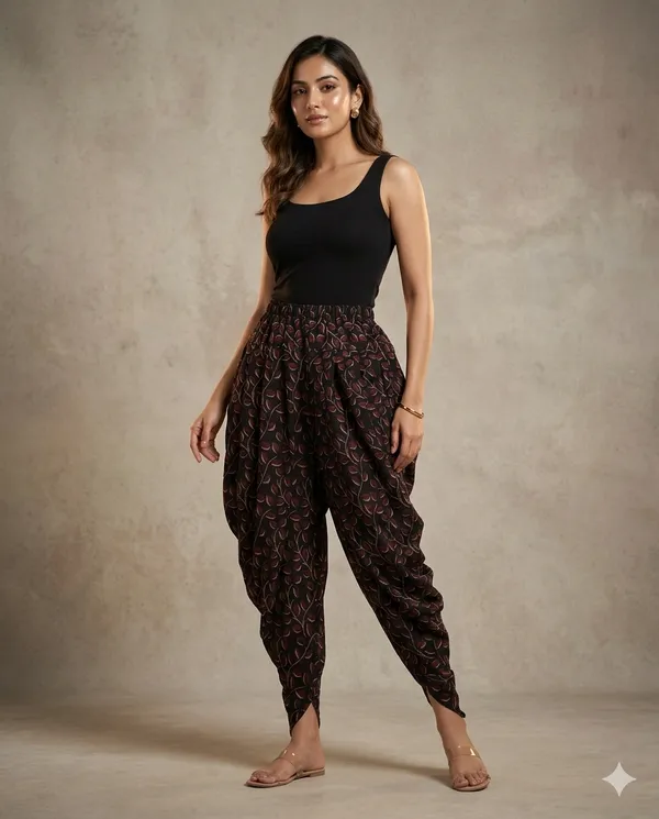 Summer_Special_Pure_Cotton__Original_Ajarakh__Hand_block_Printed___Dhoti_Pant_for_Women___Black_/free_size_/_Suitable_upto_xl_/_full_Stitched/_original_Ajarakh_Hand_Block_printed|