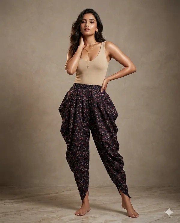 Summer_Special_Pure_Cotton__Original_Ajarakh__Hand_block_Printed___Dhoti_Pant_for_Women___Black_/free_size_/_Suitable_upto_xl_/_full_Stitched/_original_Ajarakh_Hand_Block_printed|