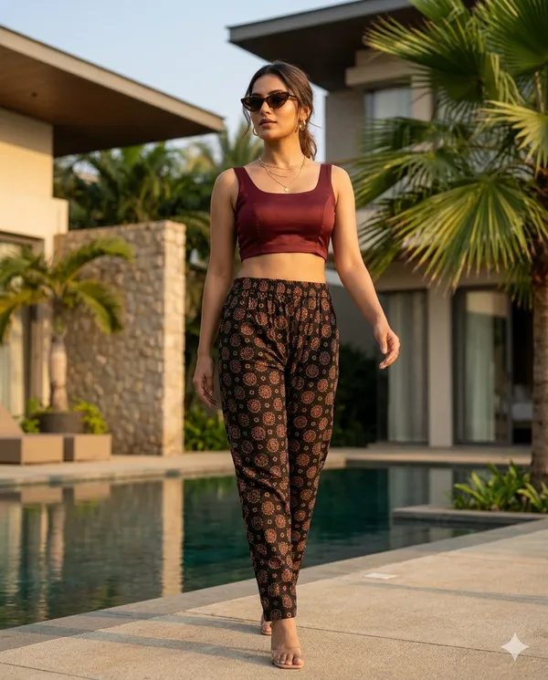Summer_Special_Pure_Cotton_Original_Ajarakh_Hand_Block_Printed_Straight_Pant_for_women__KH_Ajarakh_Black_Pant_10|_free_size|Suitable_upto_Xl|_full_Stitched|original_Ajarakh_Hand_block_printed_material|