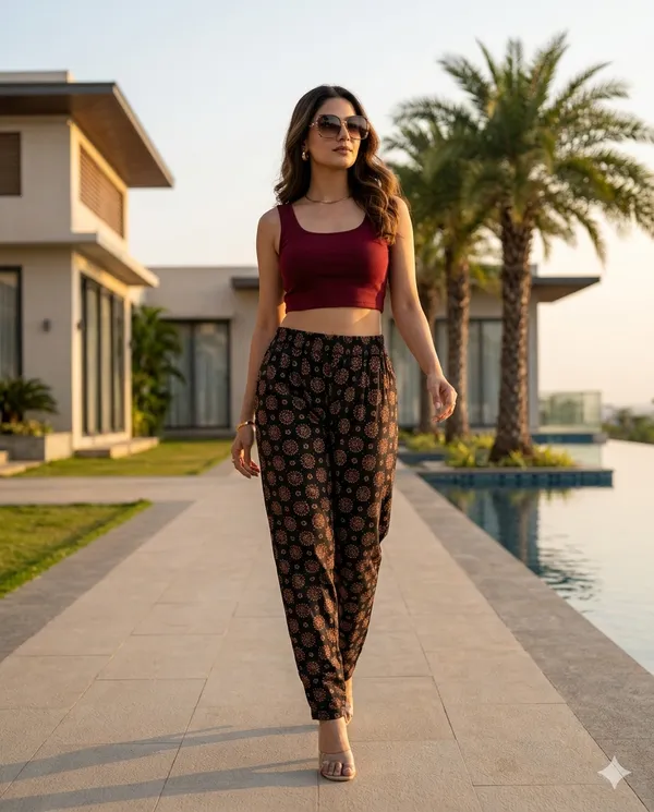 Summer_Special_Pure_Cotton_Original_Ajarakh_Hand_Block_Printed_Straight_Pant_for_women__KH_Ajarakh_Black_Pant_10|_free_size|Suitable_upto_Xl|_full_Stitched|original_Ajarakh_Hand_block_printed_material|