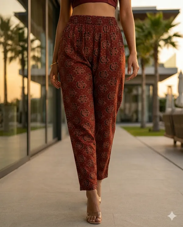 Summer_Special_Pure_Cotton_Original_Ajarakh_Hand_Block_Printed_Straight_Pant_for_women__KH_Ajarakh_Maroon_Pant_04|_free_Size|Suitable_upto_Xl|_full_Stitched|Original_Ajarakh_Hand_block_Printed_Material|